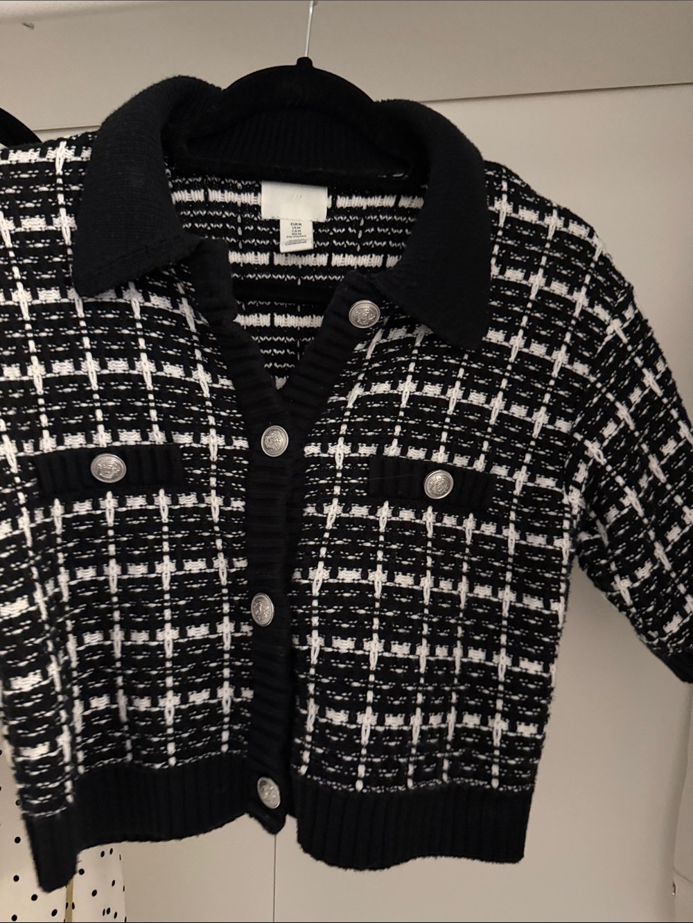 H&M Black and White Tweed-Style Button Cardigan